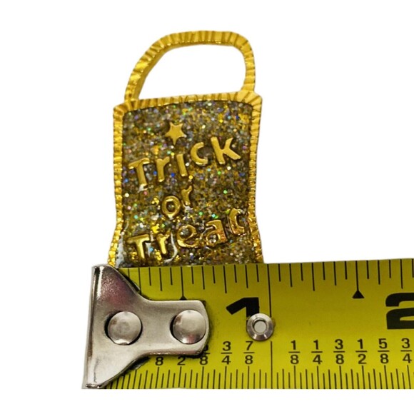Newpro Trick or Treat Bag Glitter Enamel Gold tone Metal Brooch/Pin - Picture 4 of 5